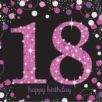 18th Birthday Party Supplies -Sparkling Pink Lunch Napkins 16 pack