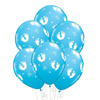 Baby Shower Party Supplies Footprint Blue Latex Balloons 6 Pack
