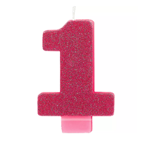 1st Birthday Party Supplies Pink Glitter Number 1 Candle
