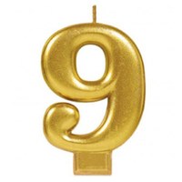 Party Supplies Gold Metallic Number Candle [Number: 9]