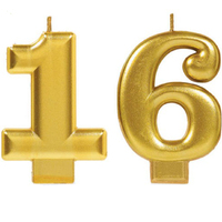 Party Supplies Gold Metallic Number Candle [Number: 16]