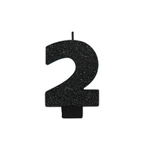Party Supplies Black Glitter Number Candle [Number: 2]