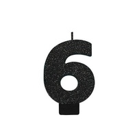Party Supplies Black Glitter Number Candle [Number: 6]