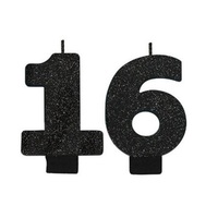 Party Supplies Black Glitter Number Candle [Number: 16]