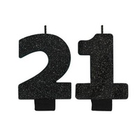 Party Supplies Black Glitter Number Candle [Number: 21]