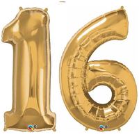 Metallic Gold Number Foil Balloons 86cm ( Number 16 )