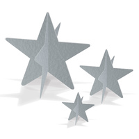 Hollywood Party Supplies - Silver 3-D Foil Star Centerpieces 3 pack