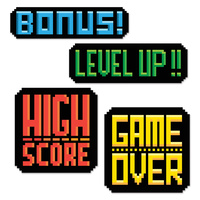 80's Arcade Games Party Supplies - 8-Bit Action Sign Cutouts 4 pack