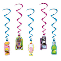 Rock & Roll Party Supplies - Soda Shop Hanging Whirls 5 Pack