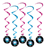 Rock & Roll Party Supplies - Hanging Swirl Decorations 5 Pack