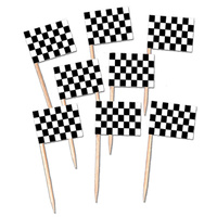 Car Racing Party Supplies - Checkered Flag Cupcake Food Picks 50 pack