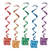 Happy New Year Party Supplies Assorted Swirl Decorations 5 Pack