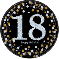 18th Birthday Party Supplies Sparkling Black Dinner Plates 8 Pack