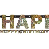 18th Birthday Party Supplies - Sparkling Black Happy Birthday Banner 