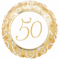 50th Birthday Anniversary Party Supplies - Gold & Silver Filigree Foil Balloon