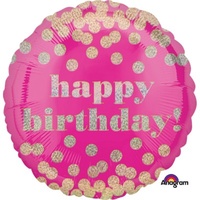 Happy Birthday Party Supplies Pink Dotty Gold Foil Balloon