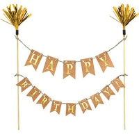 Happy Birthday Party Supplies - Gold Rustic Banner Kit Cake Topper Decoration