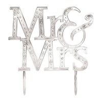Wedding Party Supplies - Silver Gems Mr & Mrs 13cm Cake Topper Decoration