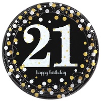 21st Birthday Party Supplies Sparkling Black Dinner Plates 8 Pack