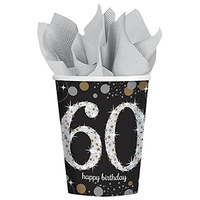 60th Birthday Party Supplies - Sparkling Black Cups 8 Pack