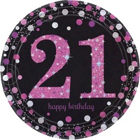21st Birthday Party Supplies Sparkling Pink Dinner Plates 8 Pack