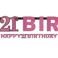 21st Birthday Party Supplies Sparkling Pink Happy Birthday Banner 