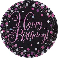 Birthday Party Supplies Sparkling Pink Happy Birthday Dinner Plates 8 Pack