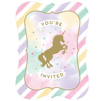 Unicorn Sparkle Party Supplies Invitations 8 Pack