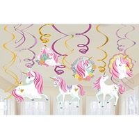 Magical Unicorn Party Supplies Magical Unicorn Hanging Swirl Decorations and Unicorn Shaped Cutouts 12 Pack