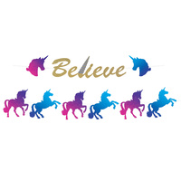 Unicorn Party Supplies  " Believe" Streamer Set