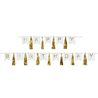 Birthday Party Supplies Happy Birthday Gold Tassel Streamer
