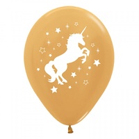 Unicorn Party Suplies - Unicorn Sparkles & Stars 6 Pack Gold Metallic Latex Balloons