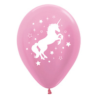 Unicorn Party Supplies - Unicorn Sparkles & Stars 6 Pack Pearl Pink Satin Latex Balloons