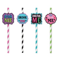 Alice In Wonderland Party Supplies - Mad Hatter Tea Party Straws with Drink Me Signs x 12 Pack