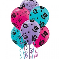 Alice In Wonderland Party Supplies - Mad Hatter Tea Party Latex Balloons x 6 Pack