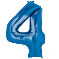 Number 4 Large Blue Foil Balloon 86cm