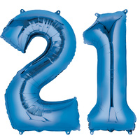 Number 21 Large Blue Foil Balloon