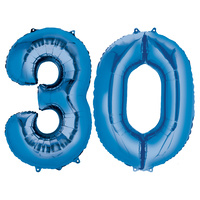 Number 30 Large Blue Foil Balloon