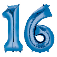 Large Blue Number 16 Foil Balloons 86cm approx