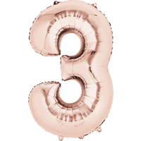 Number 3 Large Rose Gold Foil Balloon 86cm approx