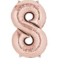 Number 8 Large Rose Gold Foil Balloon 86cm approx