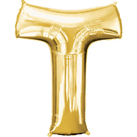 Letter T Large Gold Foil Balloon 86cm Approx