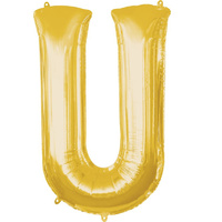 Letter U Large Gold Foil Balloon 86cm Approx