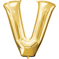 Letter V Large Gold Foil Balloon 86cm Approx