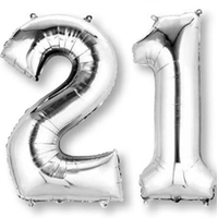 Number 21 Silver Foil Balloon 83cm