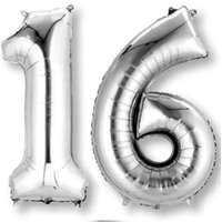 Silver Number 16 83cm - 2 Balloons = 1 & 6