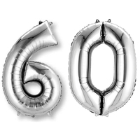 Silver Number 60 83cm - 2 Balloons = 6 & 0