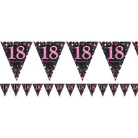 18th Birthday Party Supplies - Sparkling Pink Happy Birthday 18th Bunting Banner