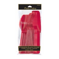 Apple Red Party Supplies Assorted Plastic Cutlery 24 Pack