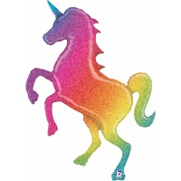 Unicorn Party Supplies Glitter Rainbow Holographic Supershaped Balloon